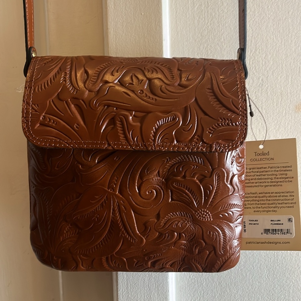 Patricia Nash Brown Embossed Leather Crossbody Bag